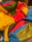 Blue, red and yellow inflatable bounce house