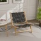Armless Teak Wood Lounge Chair with Nylon Woven Backrest & Seat - Black