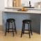 360 Swivel Upholstered Rubberwood Frame Bar Stool (x2) - black