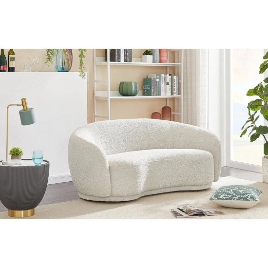 Daetyn 64" Rolled Arm Chesterfield Loveseat Orren Ellis Fabric - White