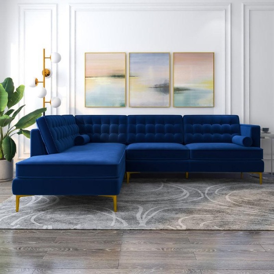 Noam 2 Piece Velvet Sectional, Blue Velvet - 32'' H X 101'' W X 83'' D