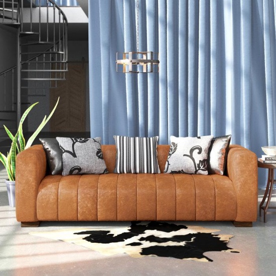 Canale Full-Grain Genuine Italian Leather Tufted Sofa - 26.5'' H X 37.5'' D