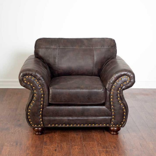 Roundhill Furniture Leinster Faux Leather Upholstered Nailhead Chair in Espresso