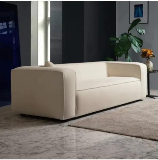 Ivory White Plush Sofa w/ Pillow