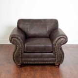 Roundhill Furniture Leinster Faux Leather Upholstered Nailhead Chair in Espresso