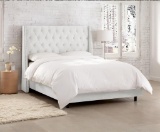 Upholstered Platform Bed with Deep Buttoned Tufted Wingback Headboard - white velvet
