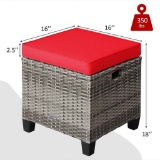 Costway Patio Rattan Cushioned Ottoman Seat Foot Rest Table - Red