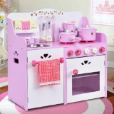 Costway Kids Wooden Play Set Kitchen Toy Strawberry Pretend Cooking Playset