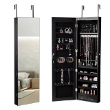 Jewelry Cabinet with Mirror and LED Light Multiple Storage, with Door Hooks, 120 x 36 x 10 cm, Black