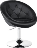 Modern Adjustable Swivel Round PU Leather Chair, Black
