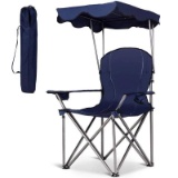 Costway Portable Folding Beach Canopy Chair with Cup Holders - blue
