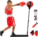 Kids punching speedball with gloves