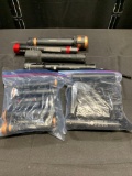 Box of Assorted Flashlights, Flashlight Battery Cartridges & Charger Cables