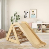 Costway 4 in 1 Natural Wooden Ramp and Slide Climbing Set