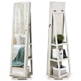 Costway 360 Rotatable Jewelry Cabinet Armoire 2-in-1 Lockable Mirrored, White