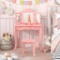 Costway Kid Vanity Table Stool Set Tri-Folding Mirror Adjustable 3-Color LED Light - White
