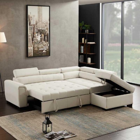 Davany Upholstered Leather Chaise Sectional Convertible Sleeper,Sofa Bed,Couch