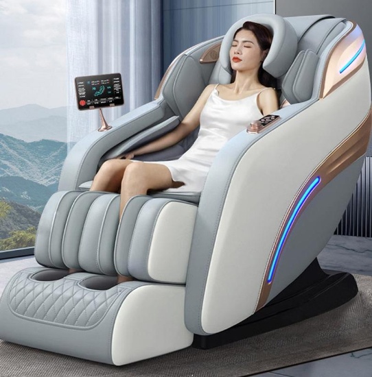 Full Body 4D Massage Chair SL Track Zero Gravity - Rose Gold/White/Grey (43'' H X 30'' W X 49'' D)