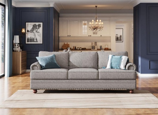 Charlton Home 89" Sofa Couch With Rolled Arms & Nailhead Trim - Grey