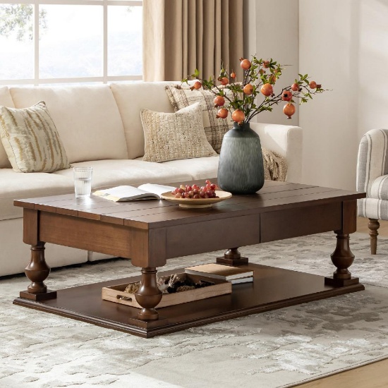 Walnut Elazaro 54" Traditional Lift Top Coffee Table With Storage Drawer - Walnut