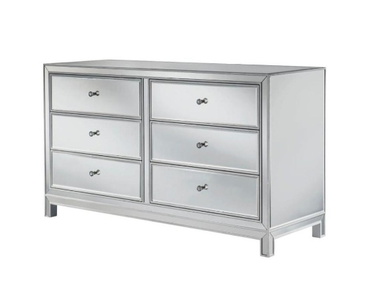 Elegant Dresser 6 Drawers 60In. W x 18In. D x 32In. H in Antique Silver Paint #MF72036