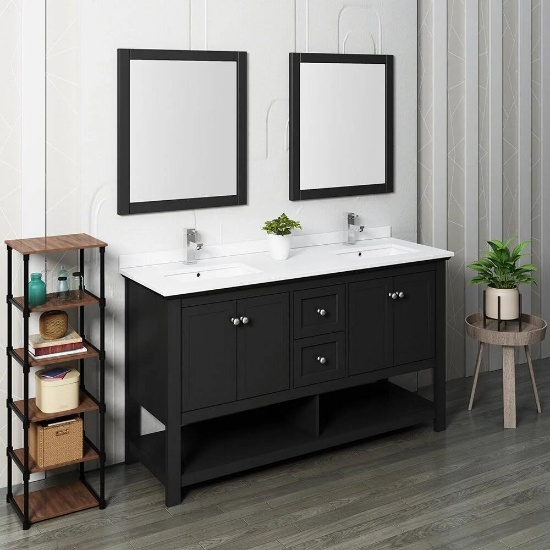 Fresca Manchester 60" Double Sink Bathroom Cabinet - black - 60"W x 20"D x 34"H (NO TOP)