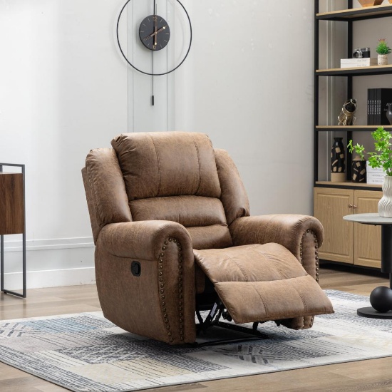 Chemika 40.9'' W Classic Super Soft Padding And Oversize Manual Recliner With Rivets - brown