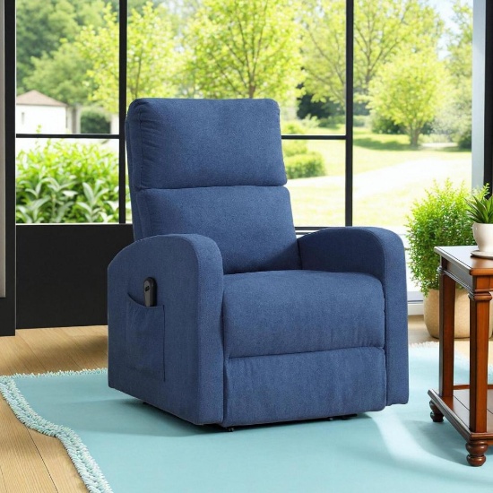 29.1'' Wide Modern And Overstuffed Soft Power Lift Assist Standard Recliner With Pocket - blue