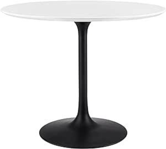MODWAY Black Table Base With 60" White Oval Marble Table Top Complete