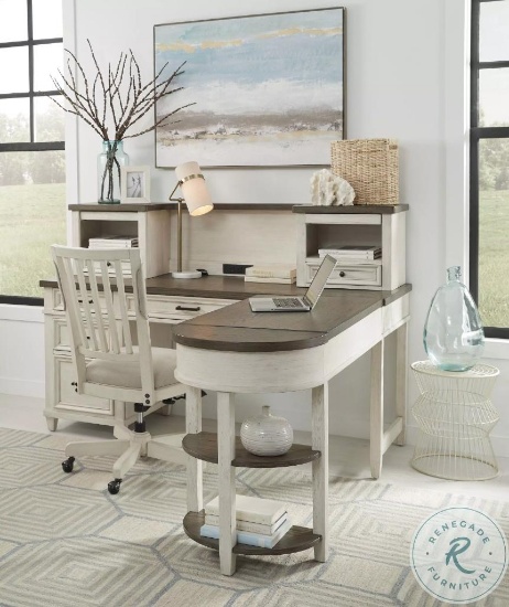 Caraway Aged Ivory Pedestal Desk with Hutch & Return Desk (I248-307-1, I248-307H-1, I248-308-1)