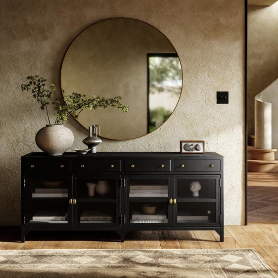 Shadow Box Media Console - Black #VBEL-F037 (69.00"w x 18.00"d x 29.25"h)