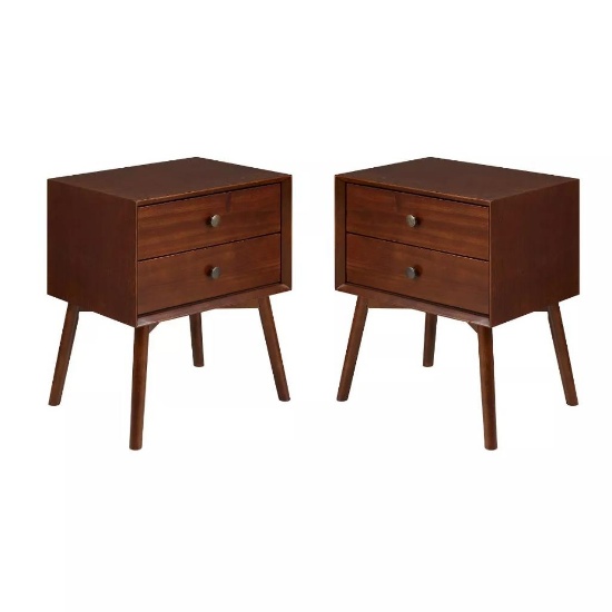 Set of 2 Brown Mid-Century Modern Nightstands