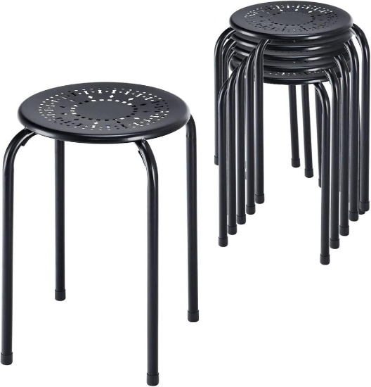 Costway Set of 6 Round Stools w/ Metal Frame - black