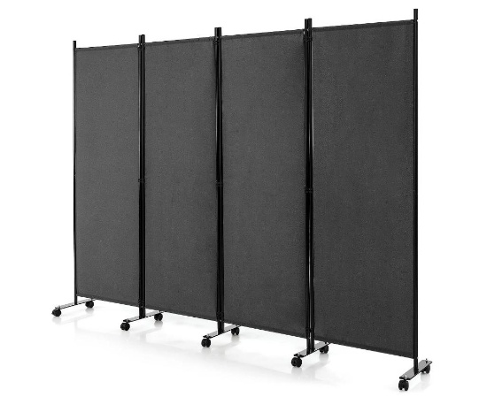 Costway 4-Panel Folding Room Divider Rolling Privacy Screen - Grey