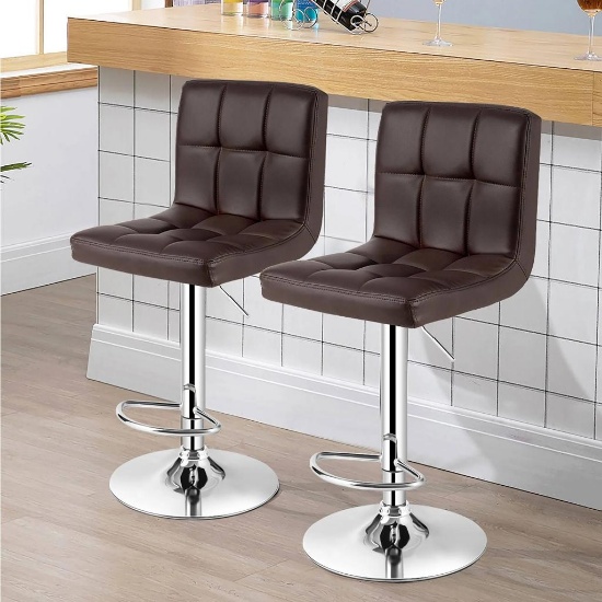 Costway Set of 2 Bar Stools PU Leather Adjustable Barstool Swivel - brown