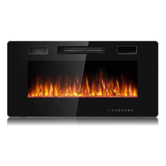 Unbranded 36" Electric Fireplace Recessed Ultra Thin Wall-Mounted Heater w/ Multicolor Flame