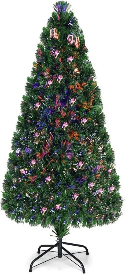 Goplus 6ft Fiber Optic Artificial Christmas Tree, Pre-Lit Christmas Tree