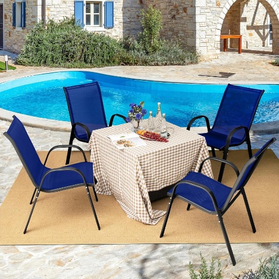 Patio Chairs Set of 4, Stackable - Blue