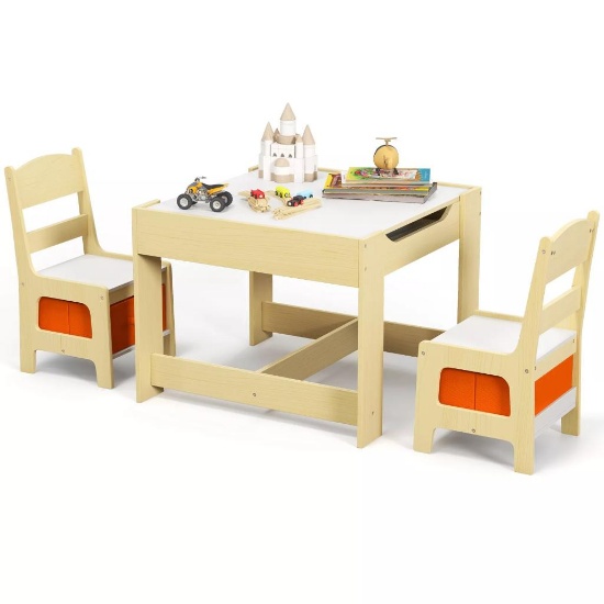 3-in-1 Wood Kid Activity Table Toddler Table Chair Set w/ Blackboard Drawer