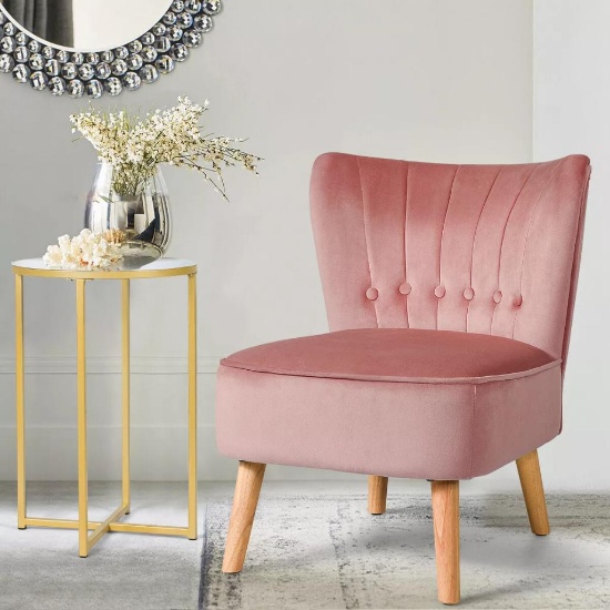 Armless Velvet Accent Cushioned Leisure Chair - pink