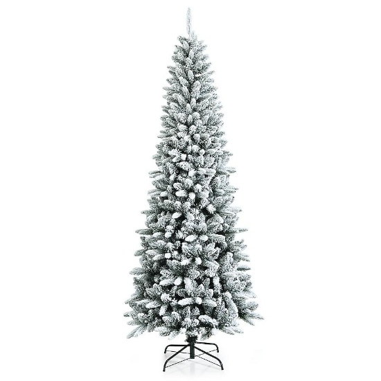 Costway 8 FT Pre-Lit Christmas Tree 3-Minute Quick Shape Flocked Decor with 600 LED Lights