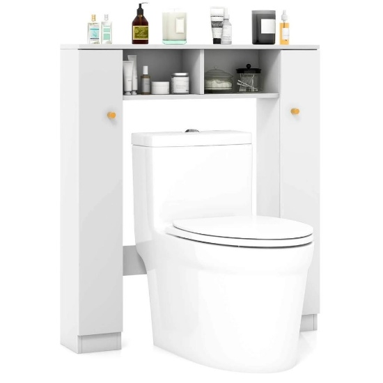 Costway Over The Toilet Storage Cabinet with 2 Open Compartments and 4 Adjustable Shelves
