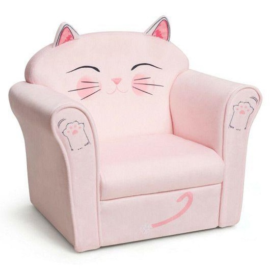 Costway Kids Upholstered Cat Armrest Couch Sofa - pink