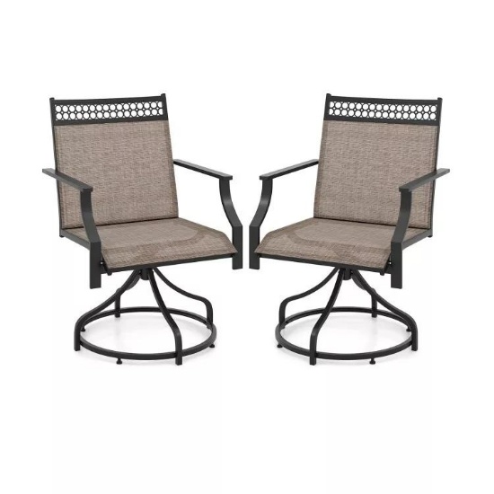 Set of 2 Patio 360 Swivel Dining Chairs With Heavy-Duty Metal Frame & Armrests