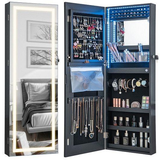 Costway 42.5 Inches Lockable Jewelry Mirror Wall Cabinet, Black, JV11171US-BK