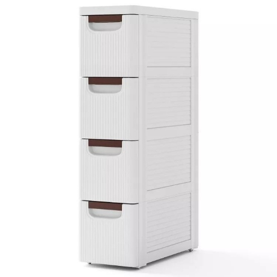 Chest of 4-Drawers Rolling Organizer Narrow Storage Cabinet - White