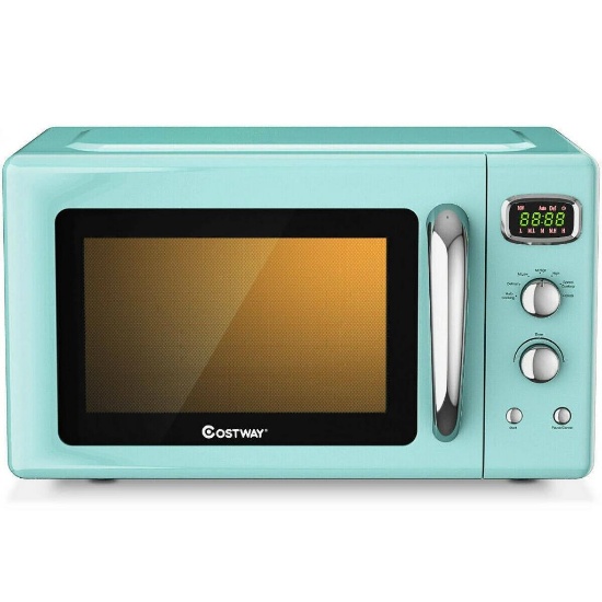 Costway 0.9 Cu.ft Retro Countertop Compact Microwave Oven - green