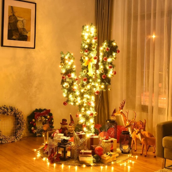 5 FT Pre-Lit Artificial Cactus Christmas Tree
