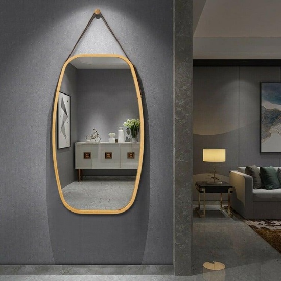 30 Inch Modern Rectangle Wall Hanging Framed Mirror - Gold Frame