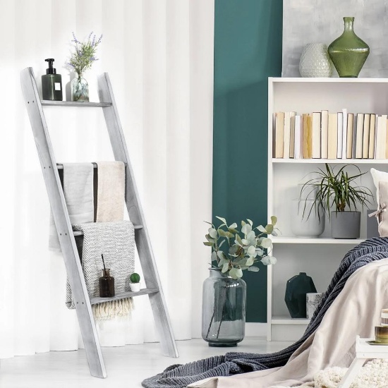 Costway 4-Tier Wall Leaning Ladder Shelf Stand - Grey